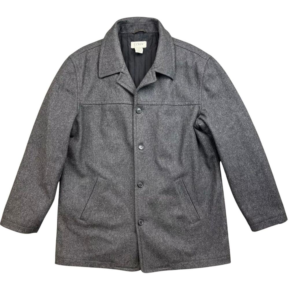 J. Crew Men's Wool Blend Winter Long Overcoat Long Sleeve Charcoal Gray SZ Large